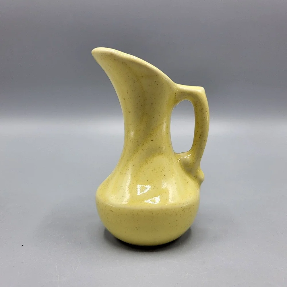 Vintage Yellow Ceramic Miniature Pitcher Vase With Handle Home Shelf Decor